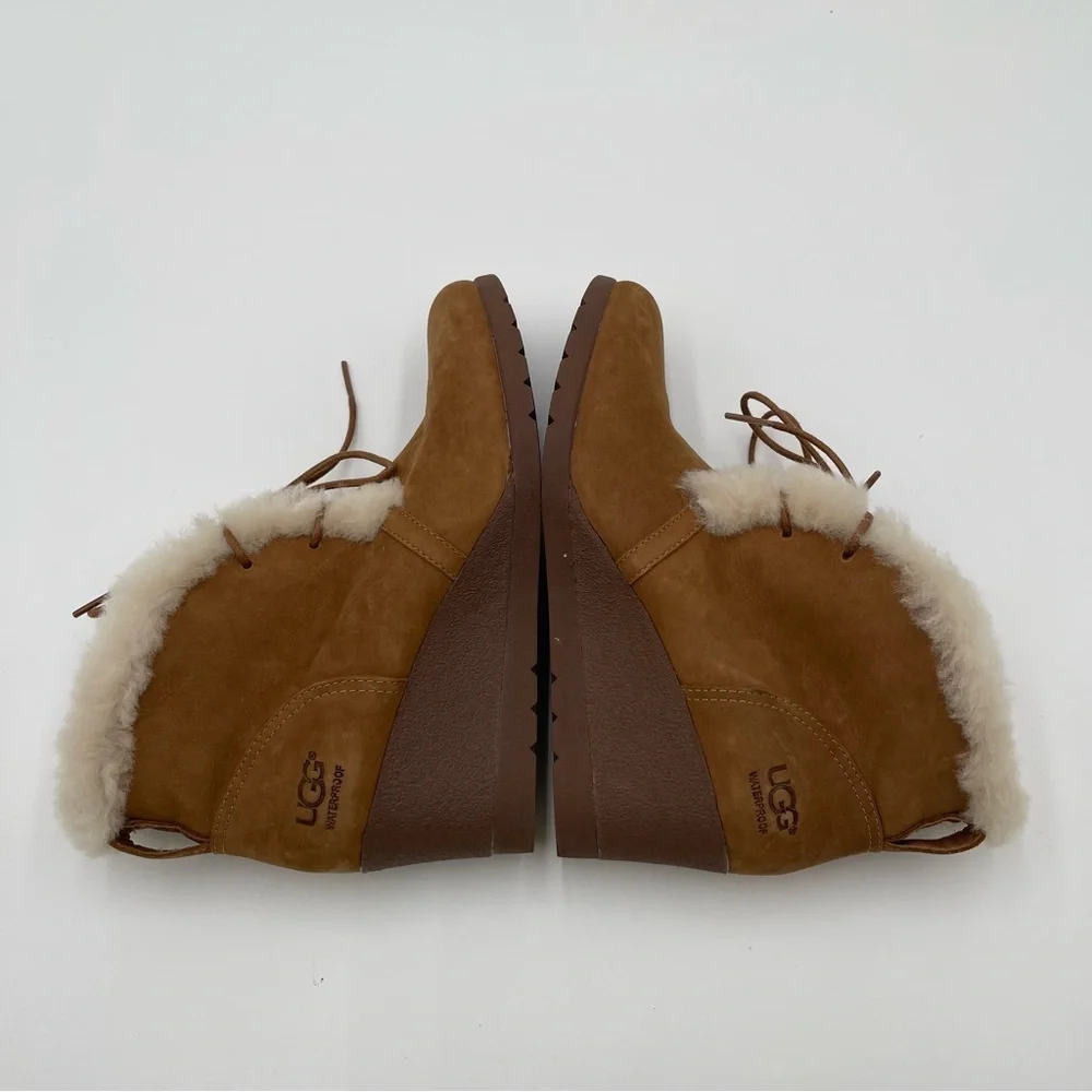 UGG Australia Jeovana Boots Chestnut Suede Waterproof  Wedge Lace Up size 9 - Picture 9 of 16